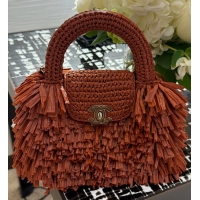 Top Grade Chanel Raffia-Effect Fabric Mini Shopping Bag AS4416 Dark Red 2026