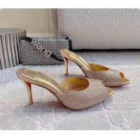 Unique Style Christian Louboutin Crystals Strass Me Dolly High Heeled Sandals Gold 95MM 6070502