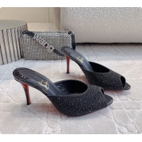 Best Price Christian Louboutin Crystals Strass Me Dolly High Heeled Sandals Black 95MM 6070502