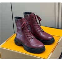 Luxurious Louis Vuitton LV Squad Lace-up Ankle Boot Burgundy 6070901