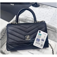 Crafted Discount Chanel Chevron Quilted Caviar Leather Mini Coco Handle AS5323 Black/Silver 2026