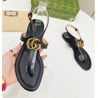 Top Grade Gucci Women's Double G Thong Sandal Black 60701302