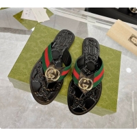 Top Design Gucci GG Thong Dark Green & Red Nylon Web Sandals 60701305