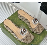 Gucci CC Crystal-Embellished Transparent High Slides Brown 60701306