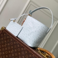 Top Grade Louis Vuitton Ostrich Leather All In BB Aged Bucket Bag M12925 Light Blue