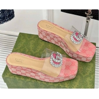 Discount Gucci CC Crystal-Embellished Transparent High Slides Pink 60701306