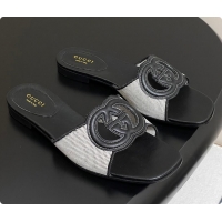 Popular Style Gucci Women's Interlocking G Slide Sandal Black Leather 60701402