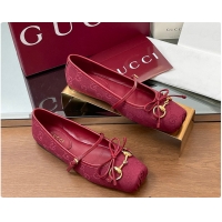 Top Design Gucci Horsebit Ballet Flat Red Oginal GG Canvas 60701403