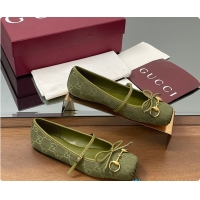 Sumptuous Gucci Horsebit Ballet Flat Green Oginal GG Canvas 60701403