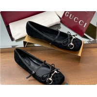 Pretty Style Gucci Horsebit Ballet Flat Black Oginal GG Canvas 60701403