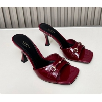 Shop Duplicate Gucci Slide Sandal with Horsebit in Red Patent Calfskin 7.5cm 60701405