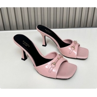 Classic Hot Gucci Slide Sandal with Horsebit in Light Pink Patent Calfskin 7.5cm 60701405
