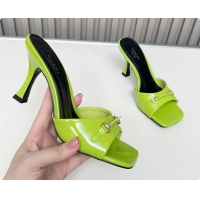 Charming Gucci Slide Sandal with Horsebit in Lime Green Patent Calfskin 7.5cm 60701405