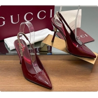 Pretty Style Gucci Signoria Slingback Pump Rosso Ancora Patent Leather 10.5cm 60701407