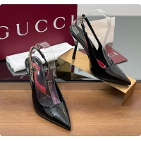 Top Grade Gucci Signoria Slingback Pump Black Patent Leather 10.5cm 60701407