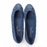 ​Best Price Chanel Ballerina Flats Washed Denim Quilted Cap Toe With CC Logo G26251 Blue