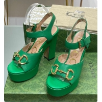 Luxurious Gucci Horsebit Leather Platform Sandals Green 60701504