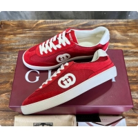 Good Looking Gucci Interlocking GG Sneakers Red Suede 60701508