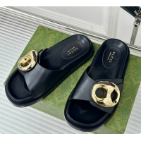 Top Grade Gucci Marina Chain Slide Sandals in Black 60701510