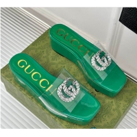 Pretty Style Gucci Crystal-Embellished Transparent High Slides Green 60701603