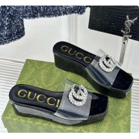 Luxurious Gucci Crystal-Embellished High Slides Black 60701603