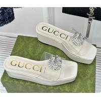 Unique Style Gucci Crystal-Embellished Transparent High Slides White 60701603