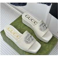 Best Grade Gucci Crystal-Embellished High Slides Full White 60701605
