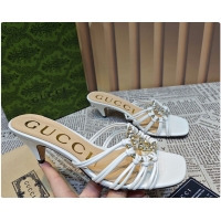 Good Product Gucci Sandals Crystal-Embellished Diamond Buckle in White 60701705