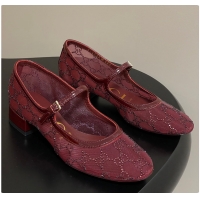 Shop Cheap Gucci Women's GG Crystal Ballet Flat Burgundy 60702004