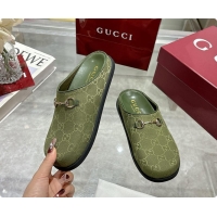 Luxurious Gucci Horsebit Mule in Green GG Canvas 60702007