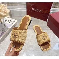 Pretty Style Gucci Double G Slide Sandals in Raffia Crochet 60702012