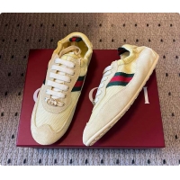 Top Grade Gucci Women's Gucci Shift Trainers in Light Yellow Fabric 60702013