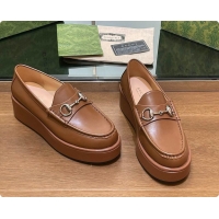 Shop Duplicate Gucci Horsebit Platform Loafer Brown 60702020