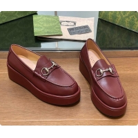 Charming Gucci Horsebit Platform Loafer Burgundy 60702020