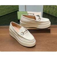 Perfect Gucci Horsebit Platform Loafer White 60702020