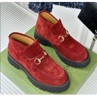 Sumptuous Gucci Loafer Horsebit Suede Rouge 60702102