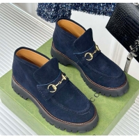 Top Grade Gucci Loafer Horsebit Suede Navy 60702102