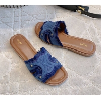 Shop Cheap Celine Marina Fringed Mule In Cotton Blue 0702110