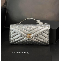 Shop Discount Chanel Metallic Aged Calfskin Chevron Quilted Top Handle Envelope Clutch AS6287 Silver 2026