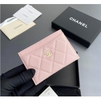 Famous Brand Chanel CLASSIC CARD HOLDER Grained Calfskin & Gold-Tone Metal AP4472 Light Pink 2026