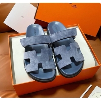 Classic Hot Hermes Chypre Sandals Bleu Turquin Suede 60702215