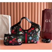 Best Price Gucci Giglio small tote bag black and multicolor Flora net G853963