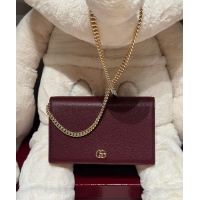 Inexpensive Gucci Bi-color GG Marmont wallet on chain Rosso Ancora Red and Pink Leather 637011