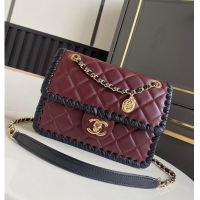 Top Grade Chanel Flap bag In Lambskin With Braided Calfskin & gold-tone metal AS4417 Burgundy/Black 2026