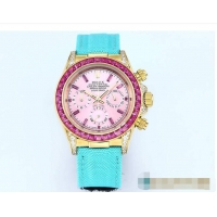 New Design Rolex Cosmograph Daytona Rainbow Pink Dial Turquoise Strap R1260