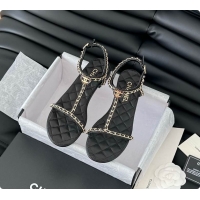 Good Product Chanel Beige Lambskin Chain CC Logo Thong Sandals Black 60702502