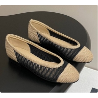 Good Product Chanel Spring-Summer 25P Raphia Ballet Flats in Noir/Beige 60702603