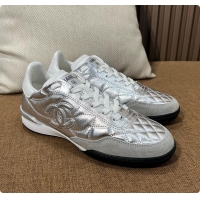 Good Quality Chanel Trainers Shiny Calfskin, Calfskin & Suede Calfskin Silver & White 60702604