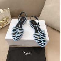 ​Best Price Celine Cage Flat Sandal In Goatskin CE6534 Sky Blue/Black 2026
