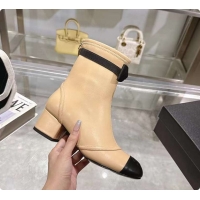 Duplicate Chanel Bow Detail Cap-Toe Ankle Boots Beige/Black 60702607